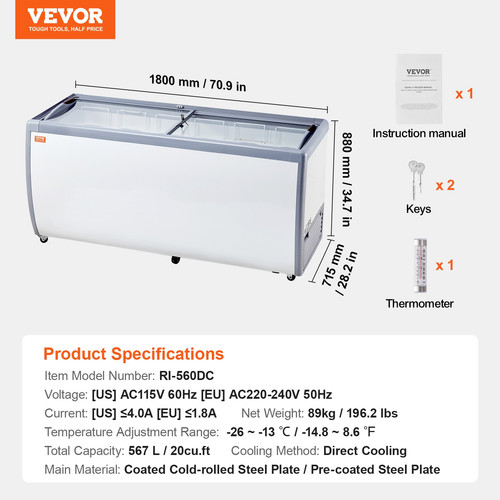Vevor 567l vetrina gelato - vevor,