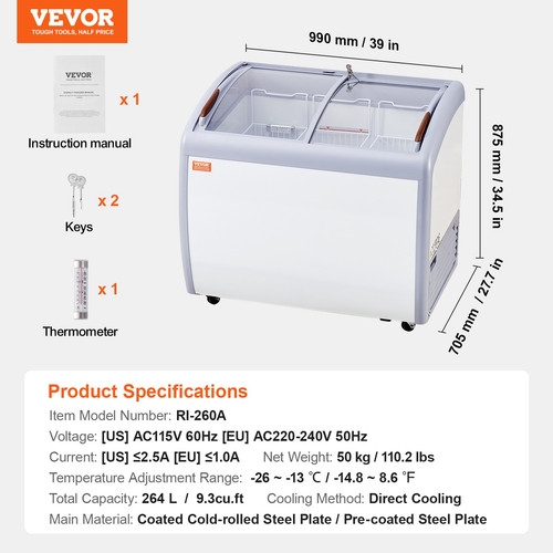 Vevor 264l vetrina - 264l, gelato